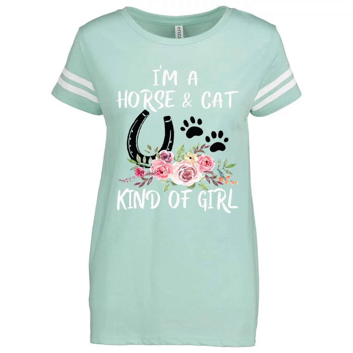 I Am Horse & Cat Kind Of Girl Horseshoe Paws Enza Ladies Jersey Football T-Shirt