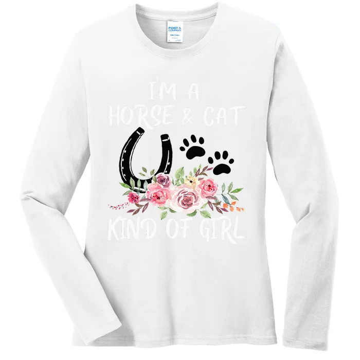 I Am Horse & Cat Kind Of Girl Horseshoe Paws Ladies Long Sleeve Shirt