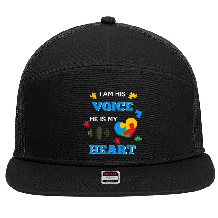 I Am His Voice Autistic Autism Awareness Month Gift 7 Panel Mesh Trucker Snapback Hat