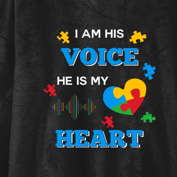 I Am His Voice Autistic Autism Awareness Month Gift Hooded Wearable Blanket