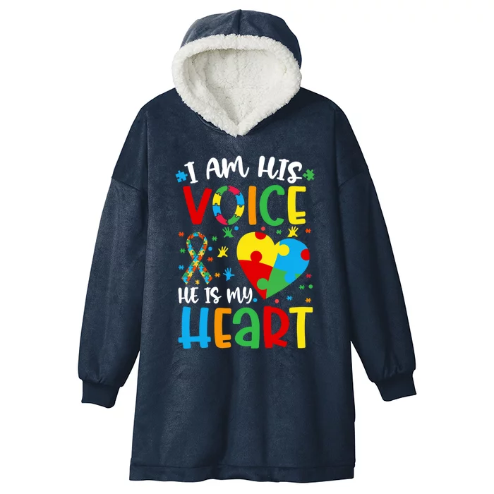 I Am His Voice Mom Mama Autistic Autism Awareness Month Gift Hooded Wearable Blanket