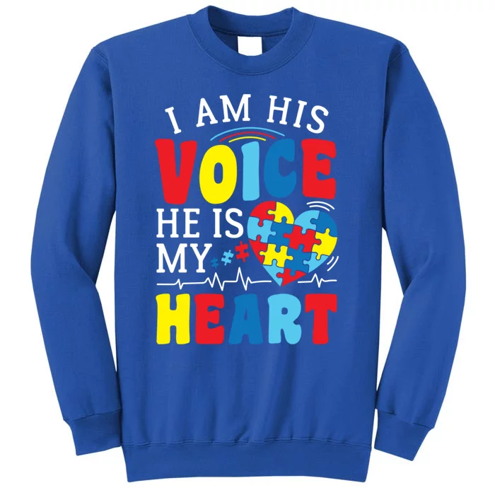 I Am His Voice He Is My Heart Autism Heartbeat Gift Meaningful Gift Tall Sweatshirt