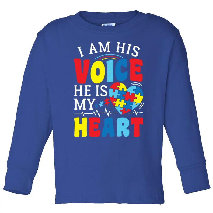 I Am His Voice He Is My Heart Autism Heartbeat Gift Meaningful Gift Toddler Long Sleeve Shirt