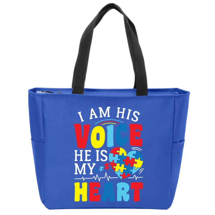 I Am His Voice He Is My Heart Autism Heartbeat Gift Meaningful Gift Zip Tote Bag