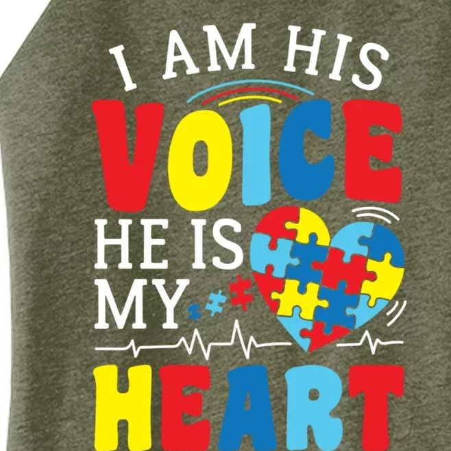 I Am His Voice He Is My Heart Autism Heartbeat Gift Meaningful Gift Women’s Perfect Tri Rocker Tank