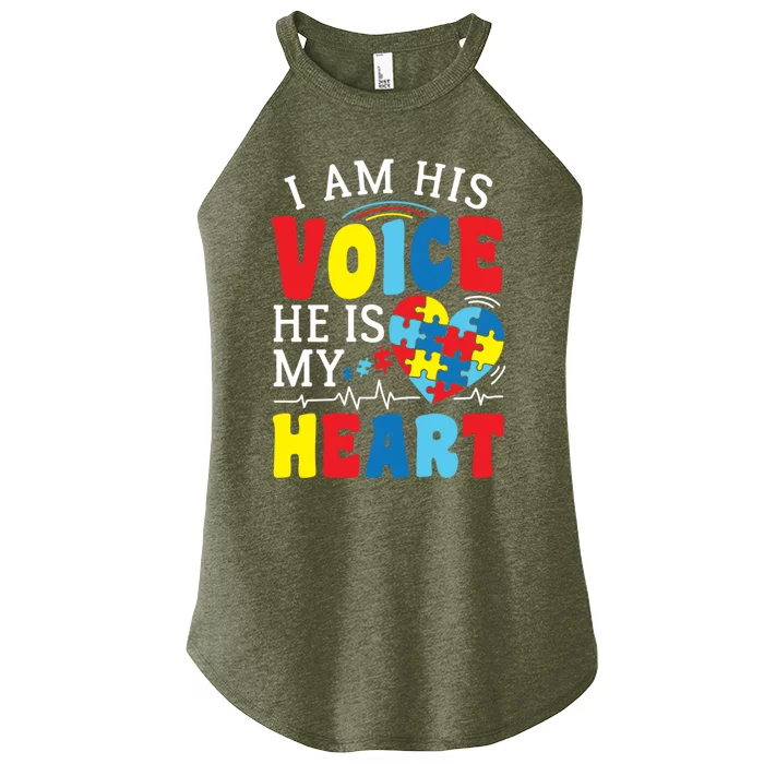 I Am His Voice He Is My Heart Autism Heartbeat Gift Meaningful Gift Women’s Perfect Tri Rocker Tank