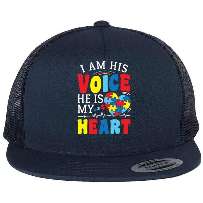 I Am His Voice He Is My Heart Autism Heartbeat Gift Meaningful Gift Flat Bill Trucker Hat