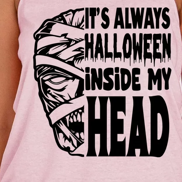 Its Always Halloween Inside My Head Zombie Women's Knotted Racerback Tank