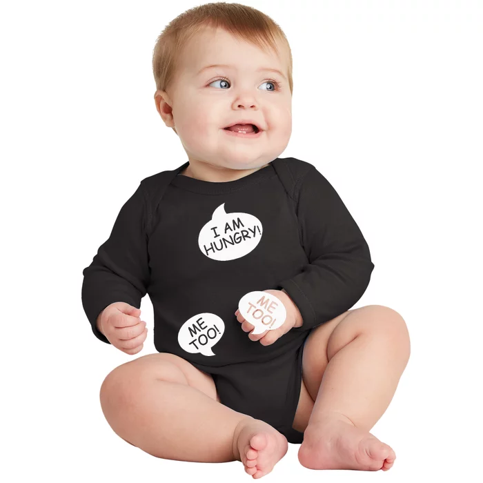 I Am Hungry Me To Baby Bump Design Twins Twin Pregnancy Baby Long Sleeve Bodysuit