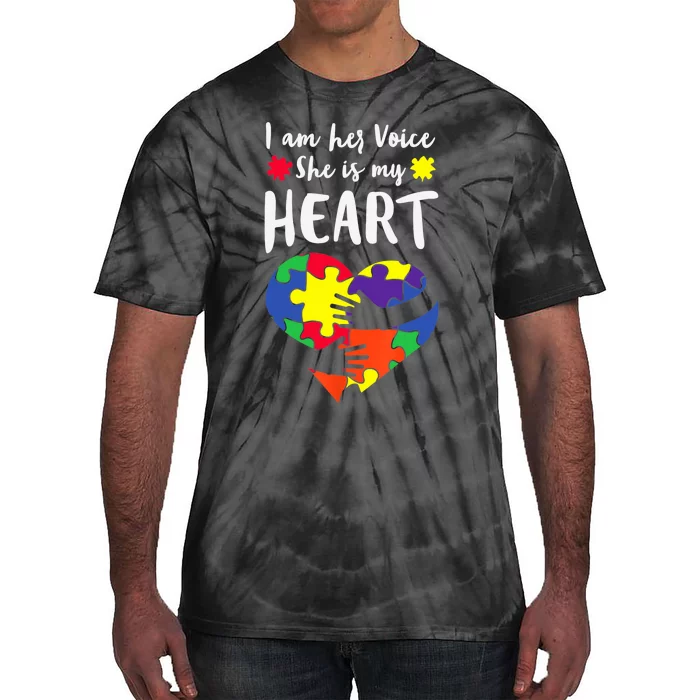 I Am Her Voice She IS My Heart Autism Awareness Tie-Dye T-Shirt