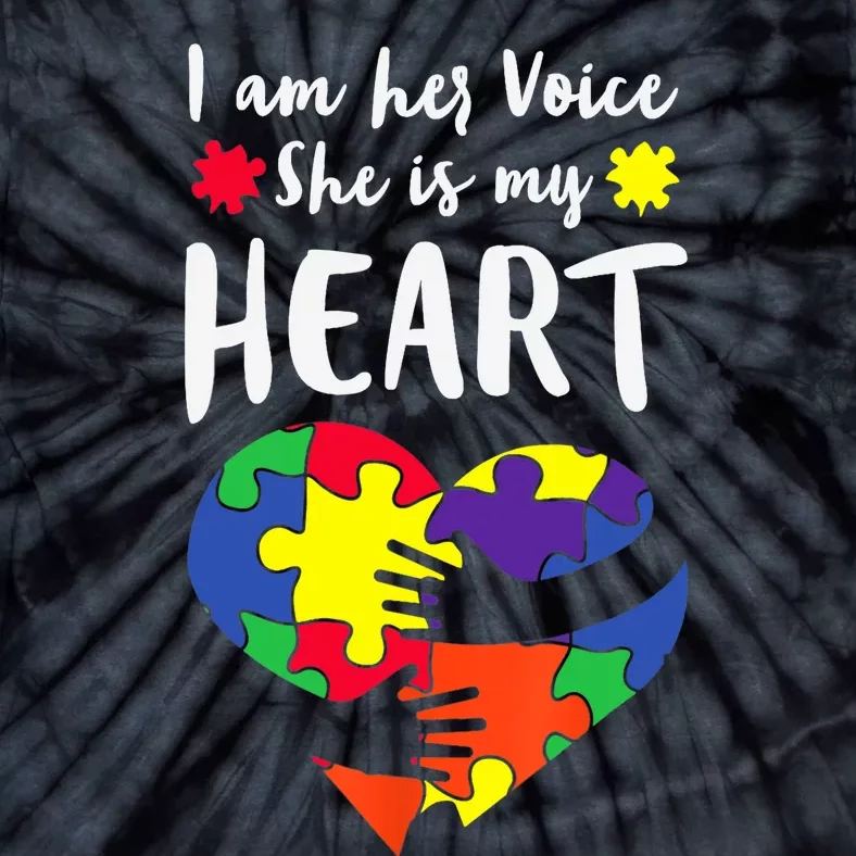 I Am Her Voice She IS My Heart Autism Awareness Tie-Dye T-Shirt