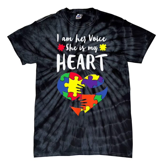 I Am Her Voice She IS My Heart Autism Awareness Tie-Dye T-Shirt