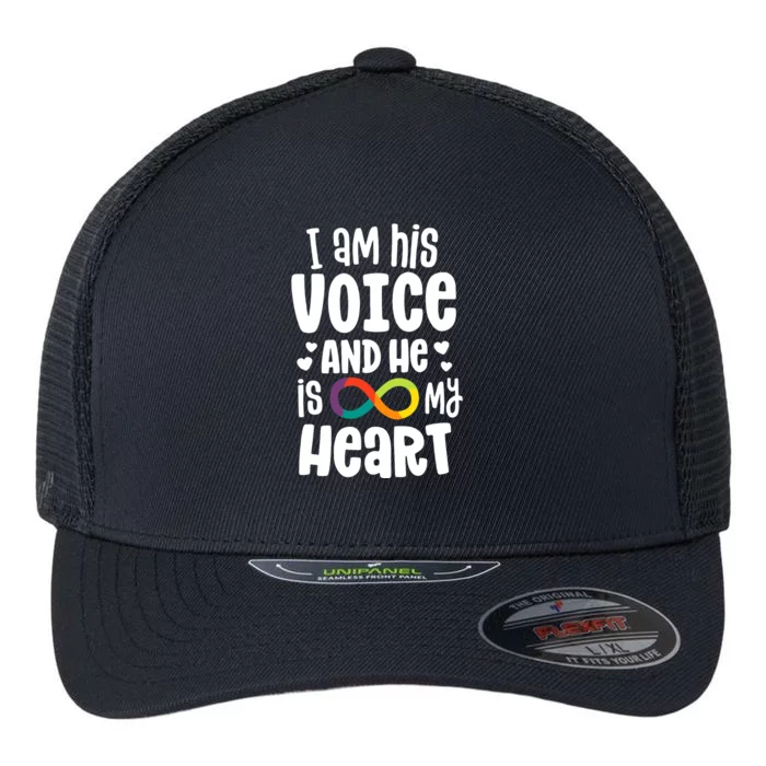 I Am His Voice And He Is My Heart Autism Infinity Flexfit Unipanel Trucker Cap