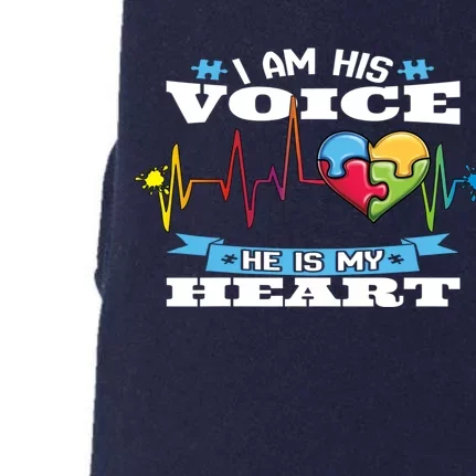 I Am His Voice He Is My Heart Gift For Autism Awareness Doggie 3-End Fleece Hoodie