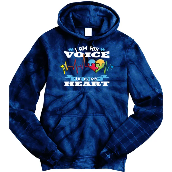 I Am His Voice He Is My Heart Gift For Autism Awareness Tie Dye Hoodie