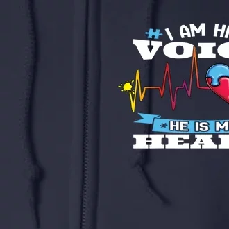 I Am His Voice He Is My Heart Gift For Autism Awareness Full Zip Hoodie