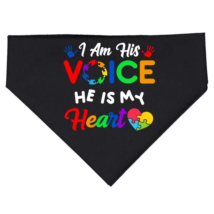 I Am His Voice He Is My Heart Autism Awareness USA-Made Doggie Bandana