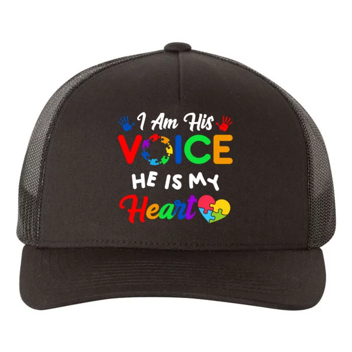 I Am His Voice He Is My Heart Autism Awareness Yupoong Adult 5-Panel Trucker Hat