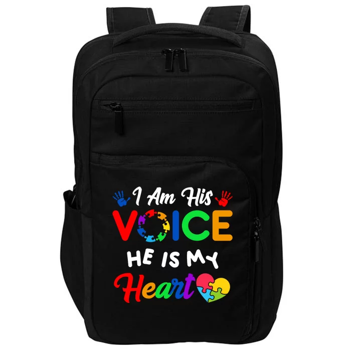 I Am His Voice He Is My Heart Autism Awareness Impact Tech Backpack