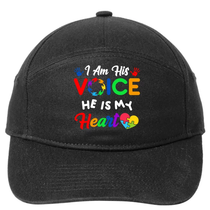 I Am His Voice He Is My Heart Autism Awareness 7-Panel Snapback Hat