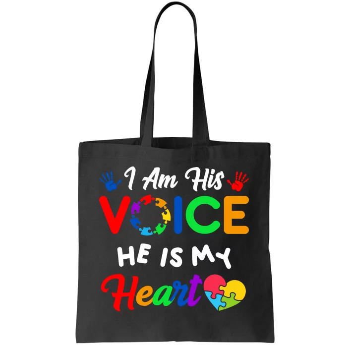 I Am His Voice He Is My Heart Autism Awareness Tote Bag