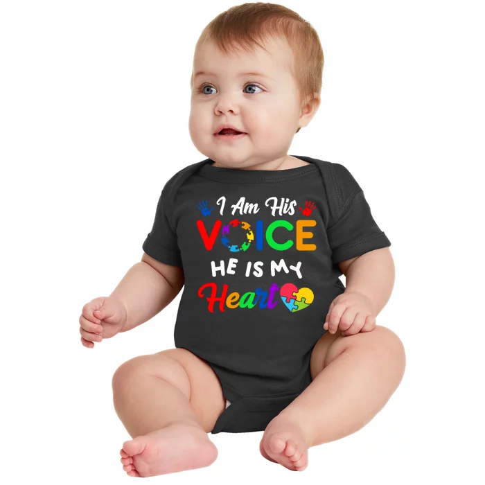 I Am His Voice He Is My Heart Autism Awareness Baby Bodysuit