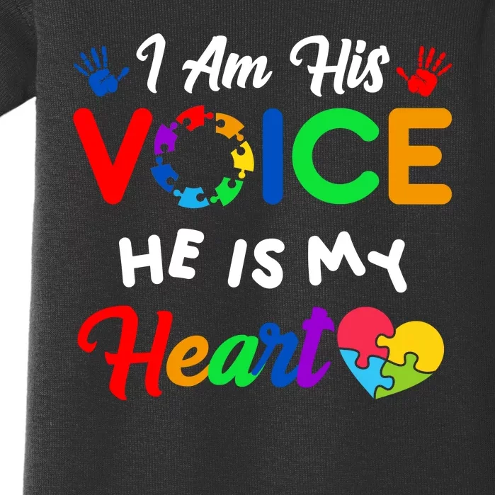 I Am His Voice He Is My Heart Autism Awareness Baby Bodysuit