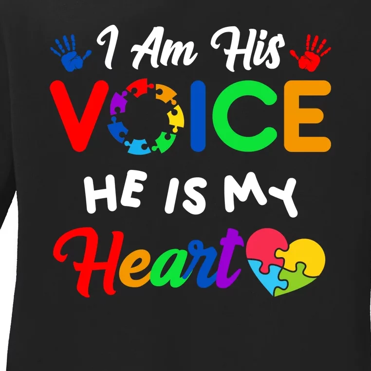 I Am His Voice He Is My Heart Autism Awareness Ladies Long Sleeve Shirt