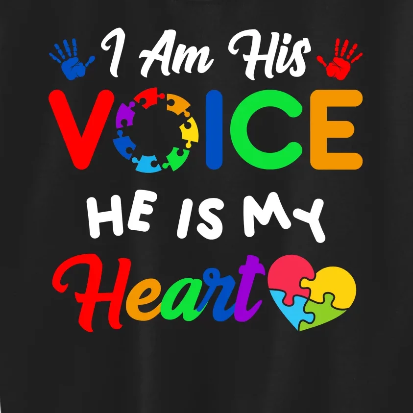 I Am His Voice He Is My Heart Autism Awareness Kids Sweatshirt