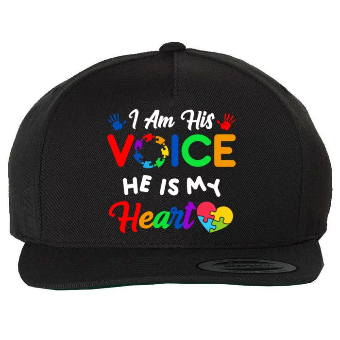 I Am His Voice He Is My Heart Autism Awareness Wool Snapback Cap