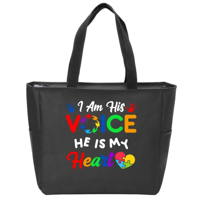 I Am His Voice He Is My Heart Autism Awareness Zip Tote Bag