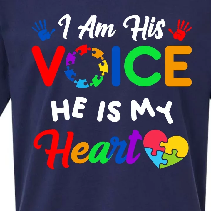 I Am His Voice He Is My Heart Autism Awareness Sueded Cloud Jersey T-Shirt