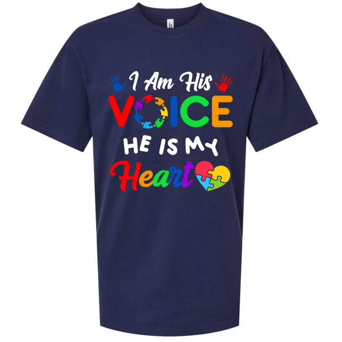 I Am His Voice He Is My Heart Autism Awareness Sueded Cloud Jersey T-Shirt