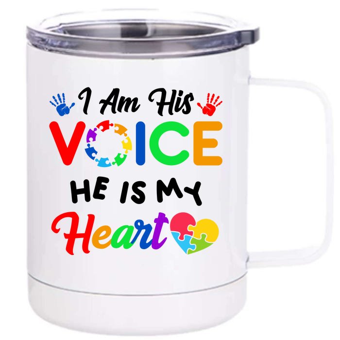 I Am His Voice He Is My Heart Autism Awareness Front & Back 12oz Stainless Steel Tumbler Cup