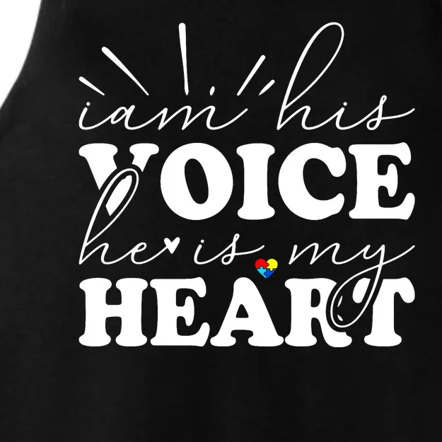 I Am His Voice He Is My Heart Autism Awareness Ladies Tri-Blend Wicking Tank