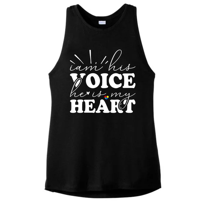 I Am His Voice He Is My Heart Autism Awareness Ladies Tri-Blend Wicking Tank