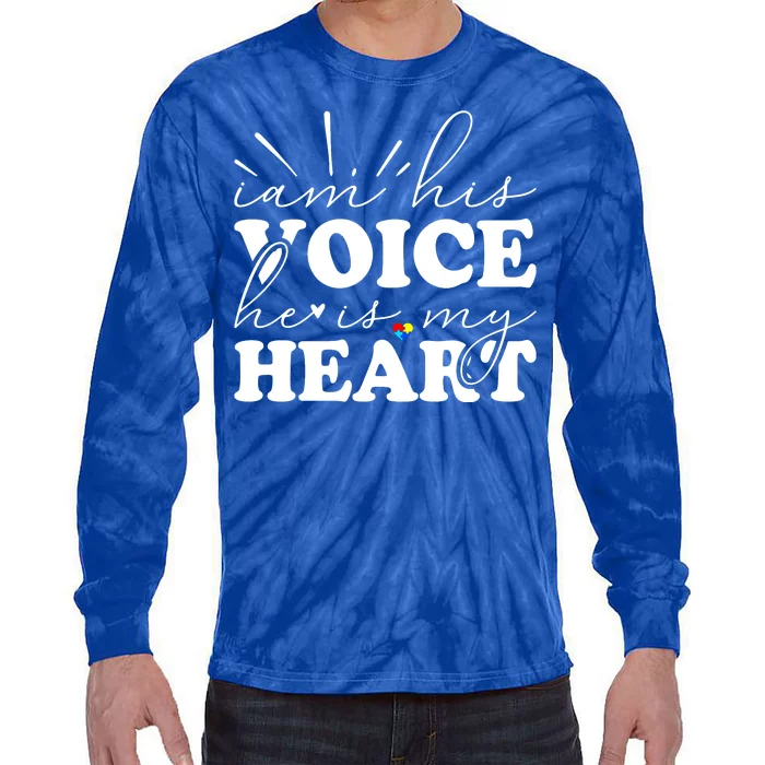 I Am His Voice He Is My Heart Autism Awareness Tie-Dye Long Sleeve Shirt