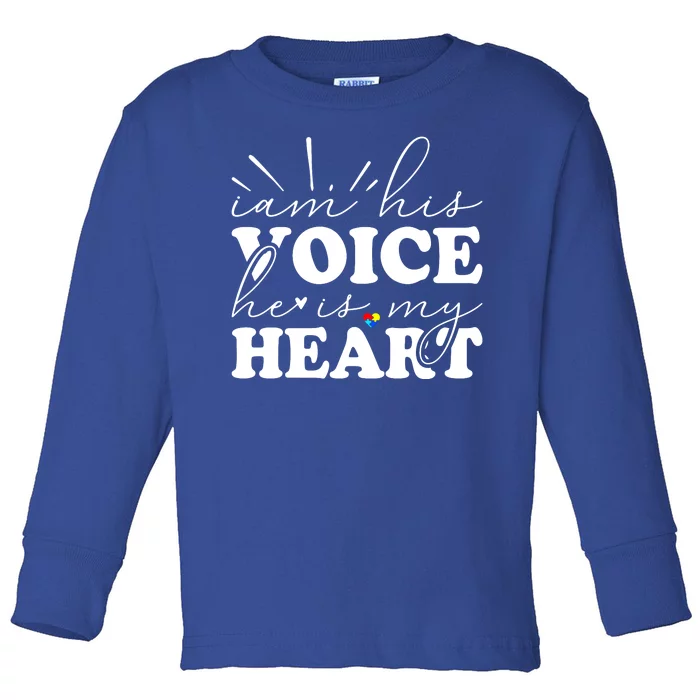 I Am His Voice He Is My Heart Autism Awareness Toddler Long Sleeve Shirt