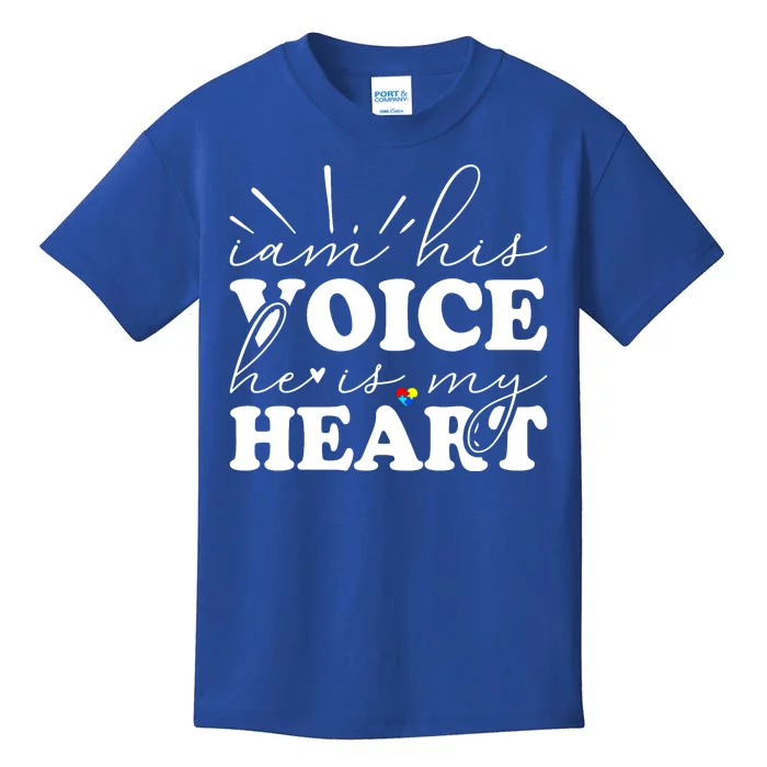 I Am His Voice He Is My Heart Autism Awareness Kids T-Shirt