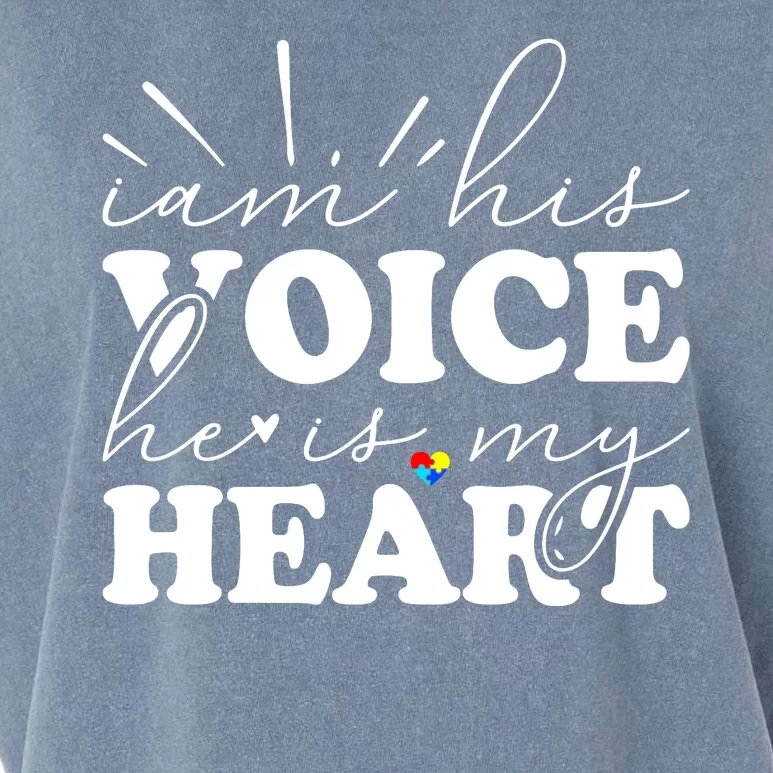 I Am His Voice He Is My Heart Autism Awareness Garment-Dyed Women's Muscle Tee