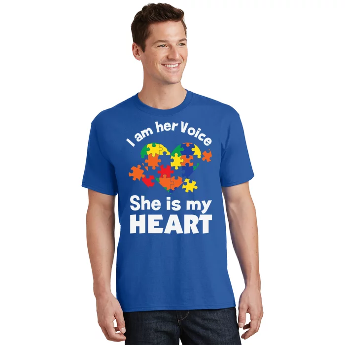 I Am His Voice He Is My Heart Autism Awareness Mom Dad Cute Gift T-Shirt