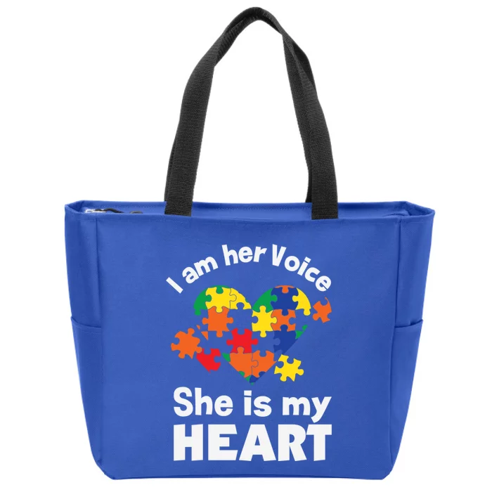 I Am His Voice He Is My Heart Autism Awareness Mom Dad Cute Gift Zip Tote Bag