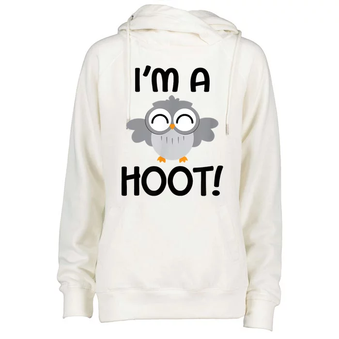 I'm A Hoot! Happy Little Owl Pun Womens Funnel Neck Pullover Hood