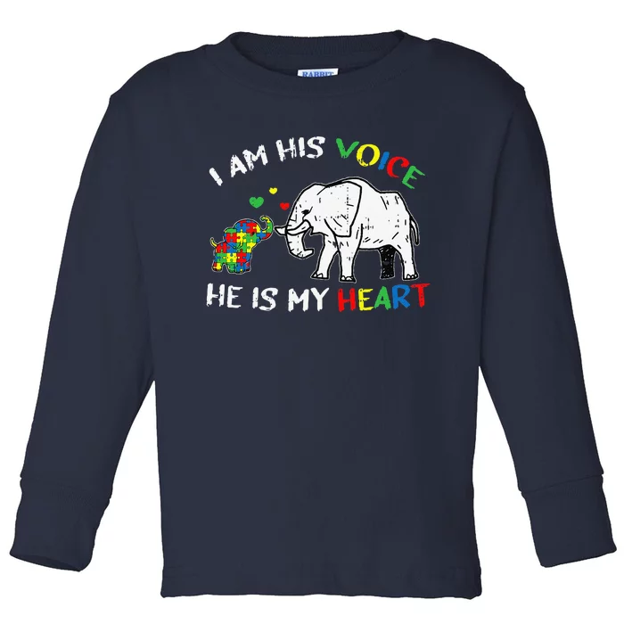 I Am His Voice He Is My Heart Autism Awareness Gifts For Mom Toddler Long Sleeve Shirt