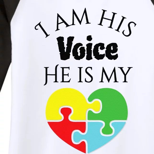 I Am His Voice He Is My Heart Autism Awareness Love Women's Tri-Blend 3/4-Sleeve Raglan Shirt