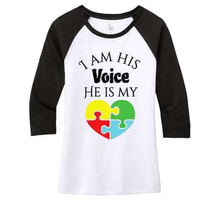 I Am His Voice He Is My Heart Autism Awareness Love Women's Tri-Blend 3/4-Sleeve Raglan Shirt