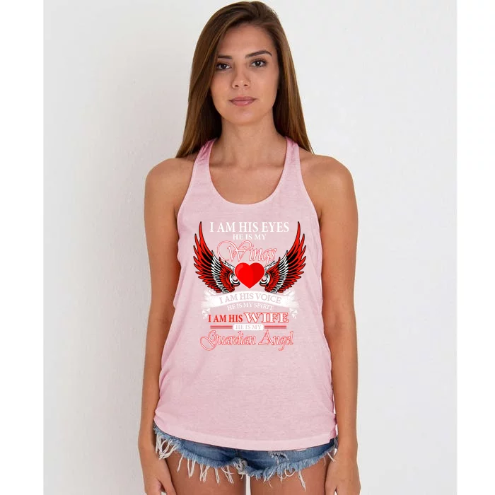 I Am His Wife He Is My Guardian Angel For Wife Lost Husband Gift Women's Knotted Racerback Tank