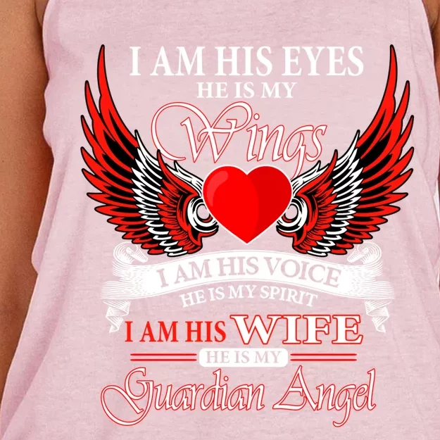 I Am His Wife He Is My Guardian Angel For Wife Lost Husband Gift Women's Knotted Racerback Tank