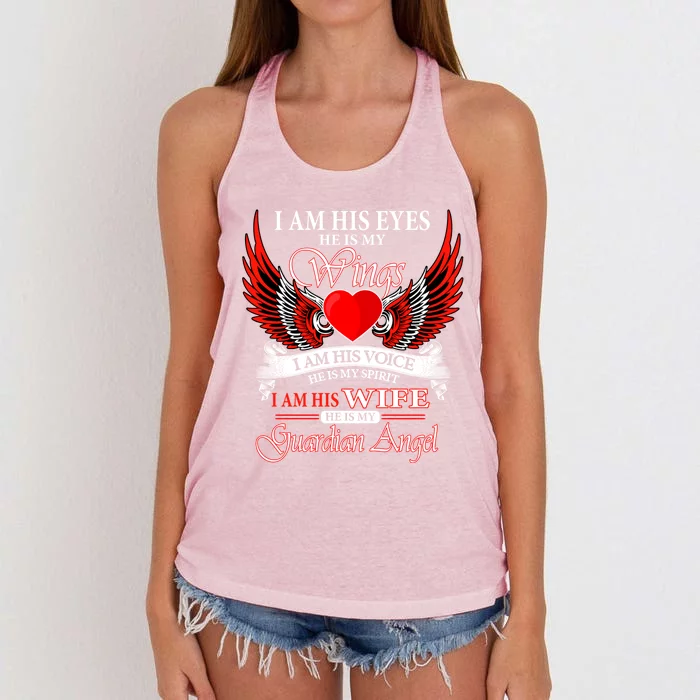 I Am His Wife He Is My Guardian Angel For Wife Lost Husband Gift Women's Knotted Racerback Tank