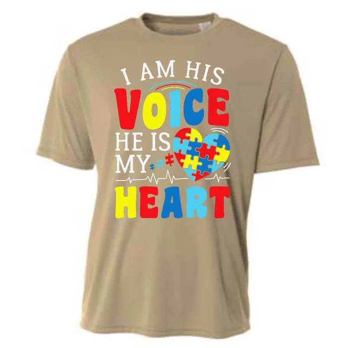 I Am His Voice He Is My Heart Autism Heartbeat Gift Cooling Performance Crew T-Shirt